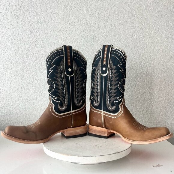 Lane RODEO HOUSTON Mens Cowboy Boots Size 12.5B Brown Leather Western Blunt Toe - Picture 8 of 14